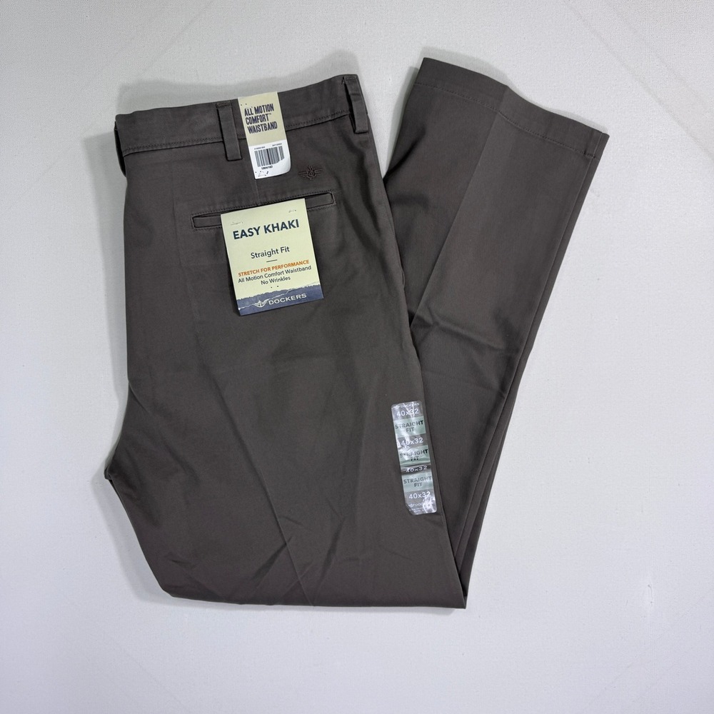 Dockers Men 40x32 (41x31) Easy Khaki Straight Stretch Performance Pants Grey NWT